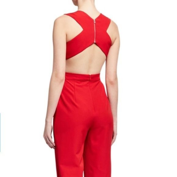 NWT AIDAN MATTOX RED CUT-OUT OPEN BACK JUMPSUIT LOW CUT PLUNGING NECK LINE - Picture 5 of 14